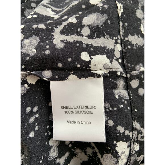 Tory Burch Blouse Top Black Paint Drip 100% Silk Zip Up Flutter Sleeve Ruffled 2 - Picture 6 of 6